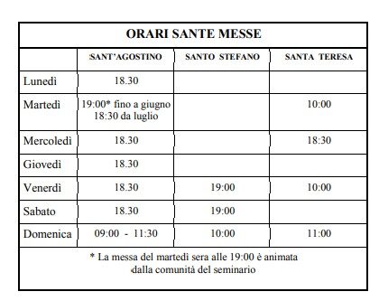 Orari S. Messe in Parrocchia S. Stefano. S. Agostino e S. Teresa a Reggio Emilia